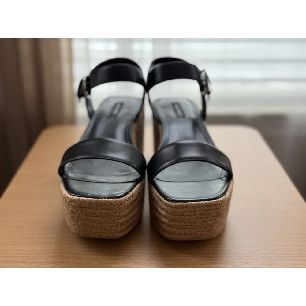 Nine West Women Classic Chunky Strap Dark Espadrille Platform Sandal BLACK 10 M